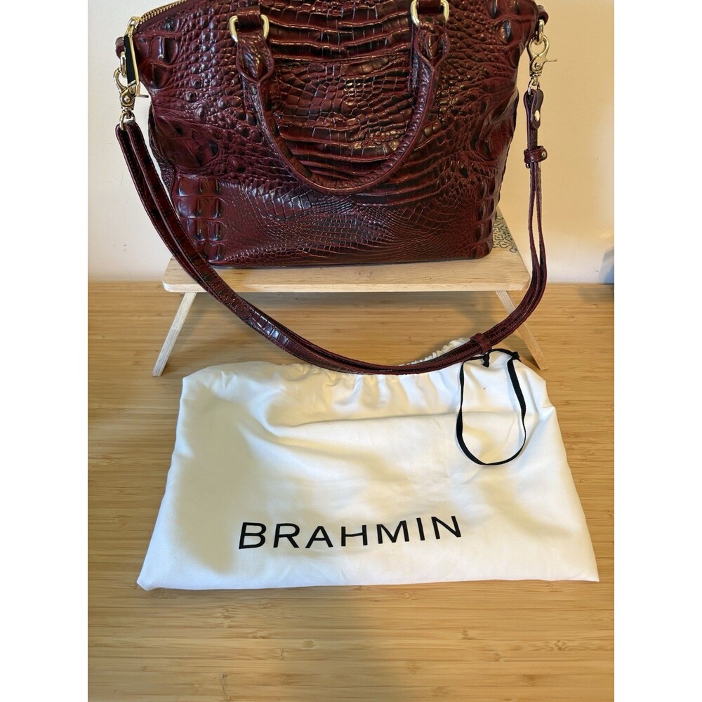 Brahmin Duxbury Deep Burgundy Croc-Emobossed Leather Satchel